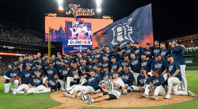 Detroit Tigers clinching a playoff spot celebration